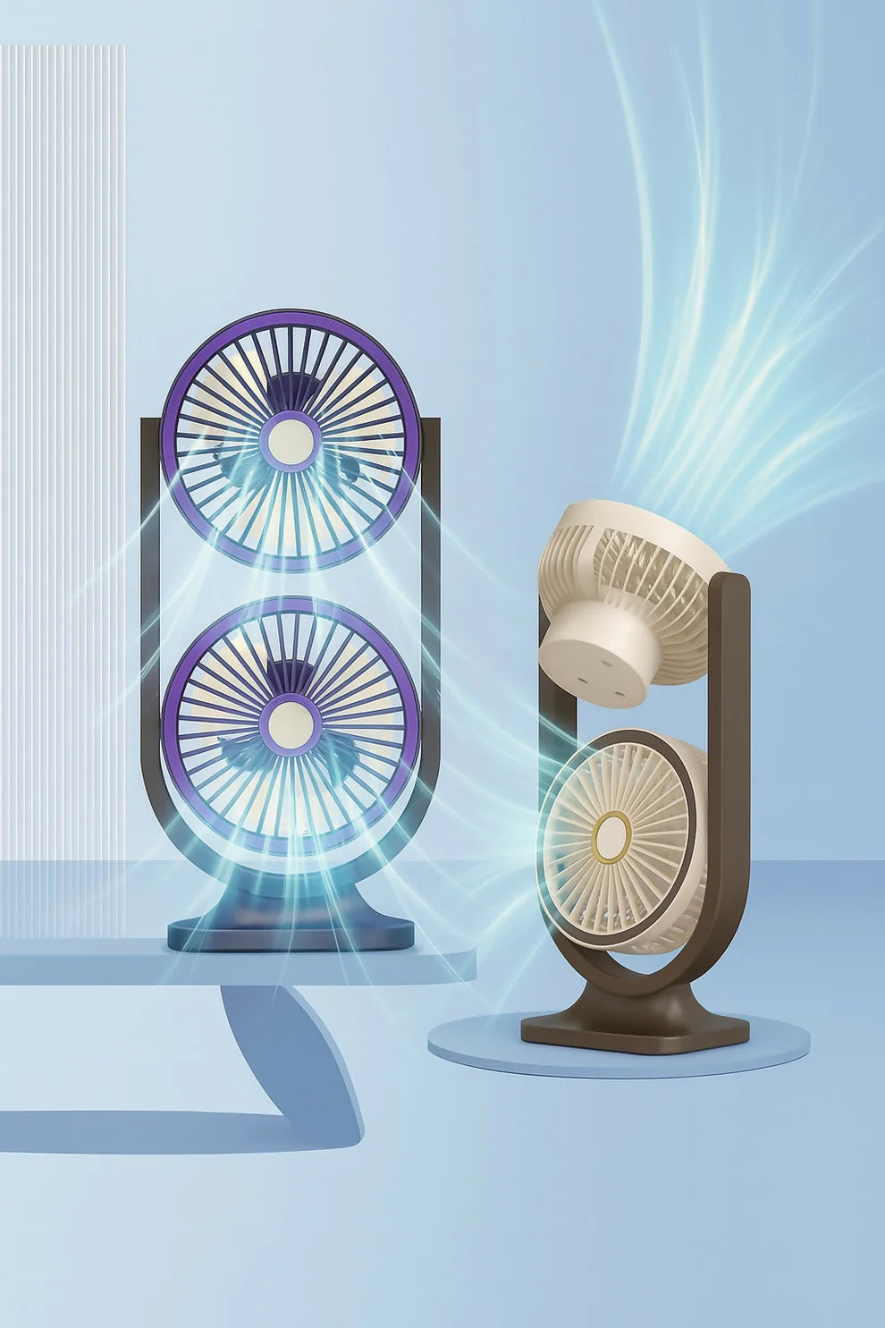 Double Head Circulating Desk Fan – Dual Blade USB Rechargeable Table Fan With Quiet Operation & Modern Gray-Purple Design – Powerful Cooling Airflow For Home Office, Study Table, Or Bedroom Use - ZAYELLO