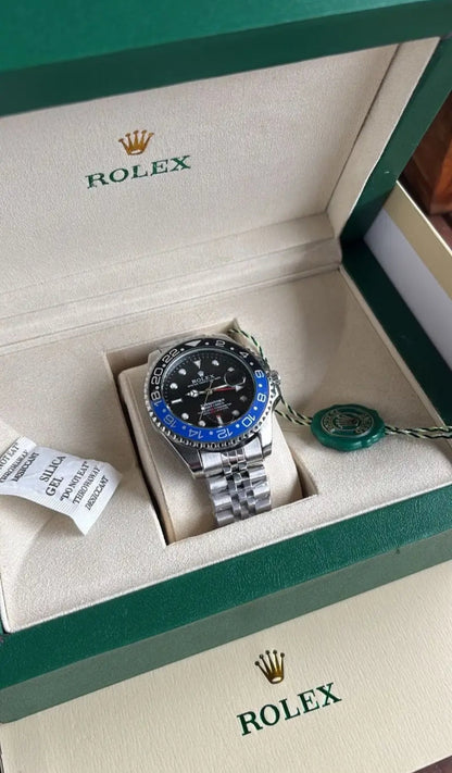 Men's GMT Submariner Watch – Black & Blue Bezel with Stainless Steel Strap - ZAYELLO 