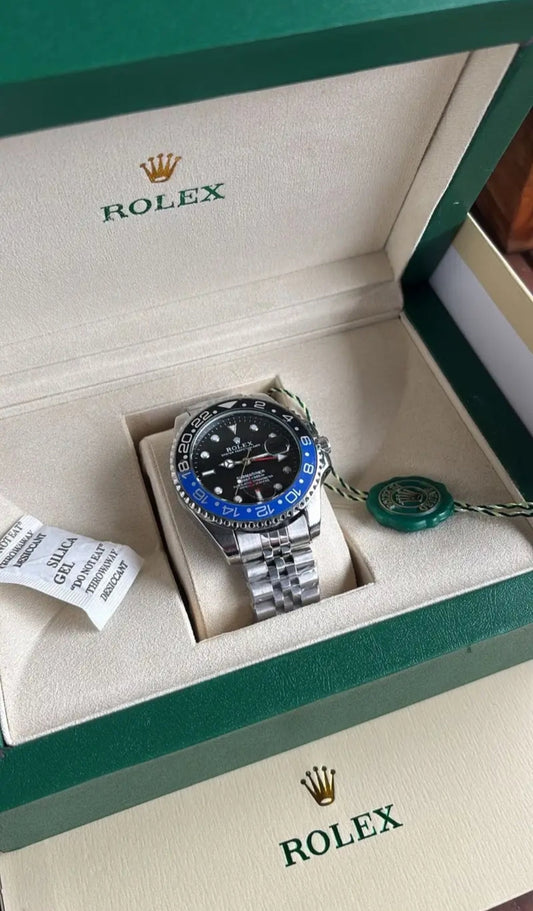 Men's GMT Submariner Watch – Black & Blue Bezel with Stainless Steel Strap - ZAYELLO 