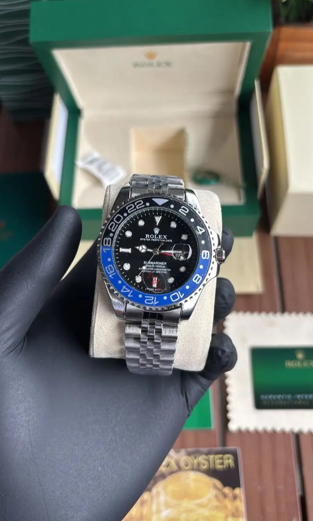 Men's GMT Submariner Watch – Black & Blue Bezel with Stainless Steel Strap - ZAYELLO 