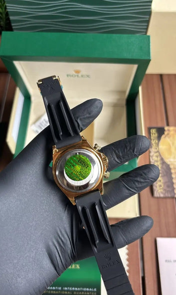 Men's Gold Skeleton Dial Watch – Crystal Bezel & Black Silicone Strap – Luxury Edition