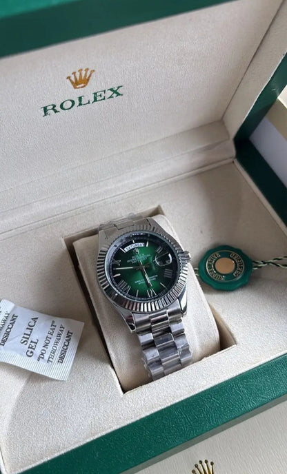 Silver Green Dial Day-Date Luxury Watch - ZAYELLO 