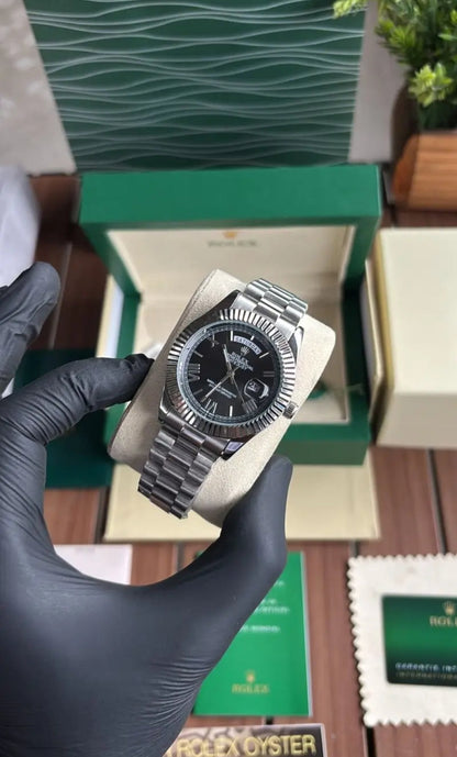 Silver Black Dial Day-Date Classic Luxury Watch - ZAYELLO 