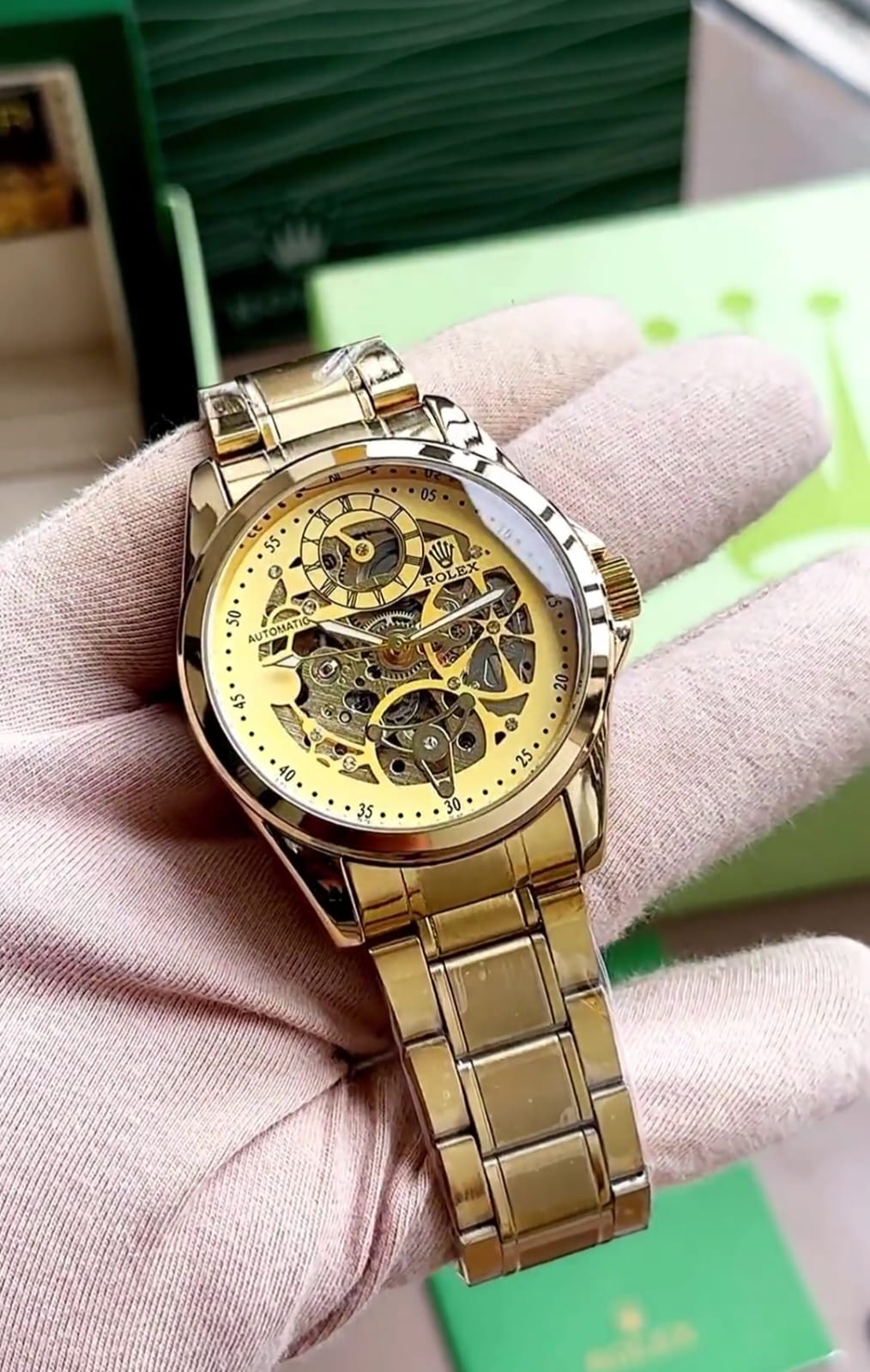 Zayello Luxury Full Gold Skeleton Automatic Watch | Transparent Mechanical Dial