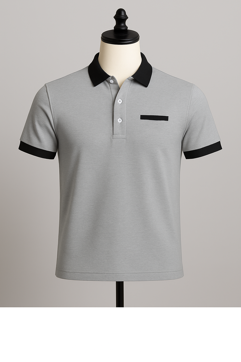 Men’s Polo T-Shirt with Black Collar & Pocket Strip - ZAYELLO 