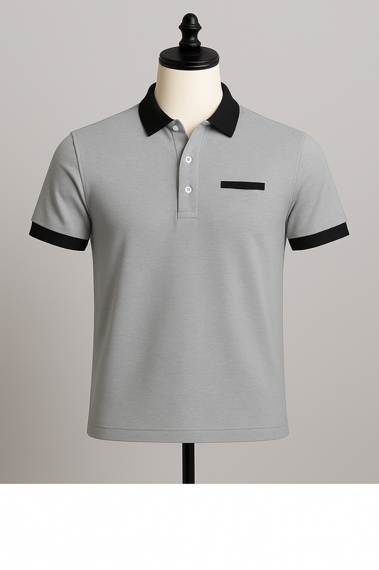 Men’s Polo T-Shirt with Black Collar & Pocket Strip - ZAYELLO 