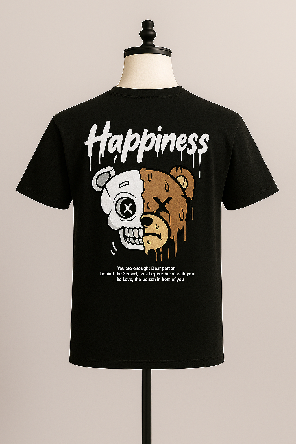 Black Half-Face Bear Graphic T-Shirt - ZAYELLO 