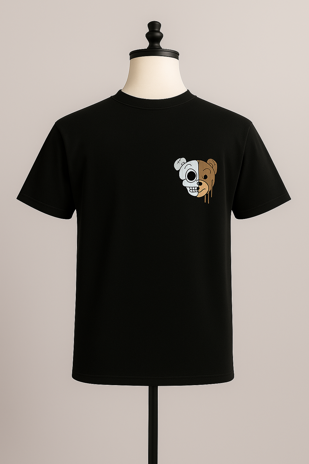 Black Half-Face Bear Graphic T-Shirt - ZAYELLO 