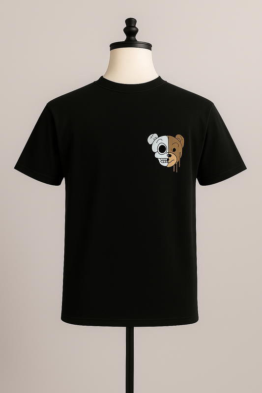 Black Half-Face Bear Graphic T-Shirt - ZAYELLO 